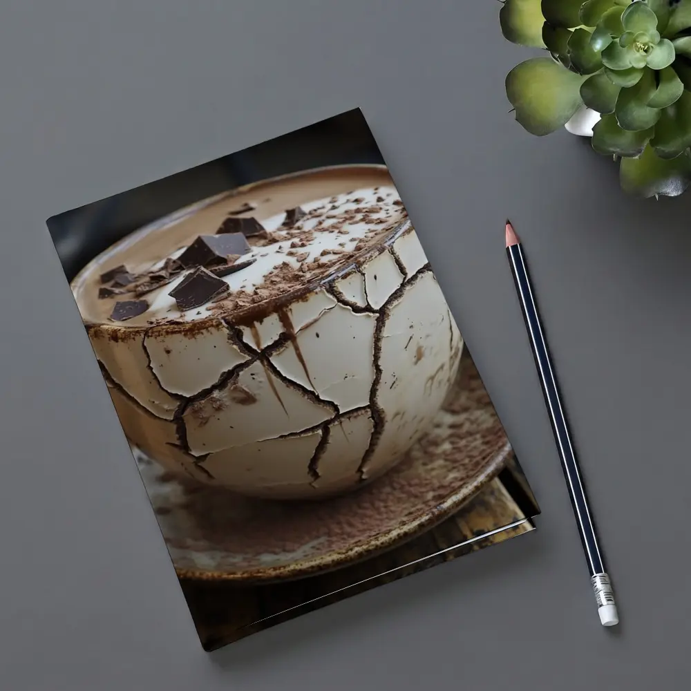 Cracked Chocolate Cup Rustic Wooden Table – Notebooks
