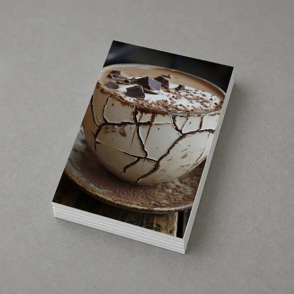 Cracked Chocolate Cup Rustic Wooden Table – Postcards