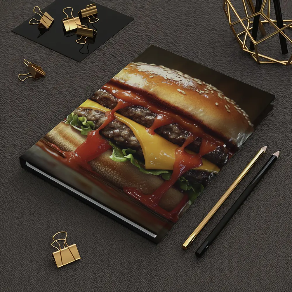 Double Cheeseburger With Ketchup Dark Background – Notebooks