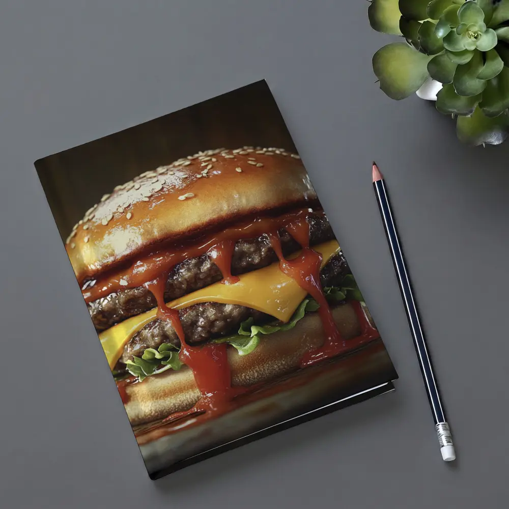 Double Cheeseburger With Ketchup Dark Background – Notebooks