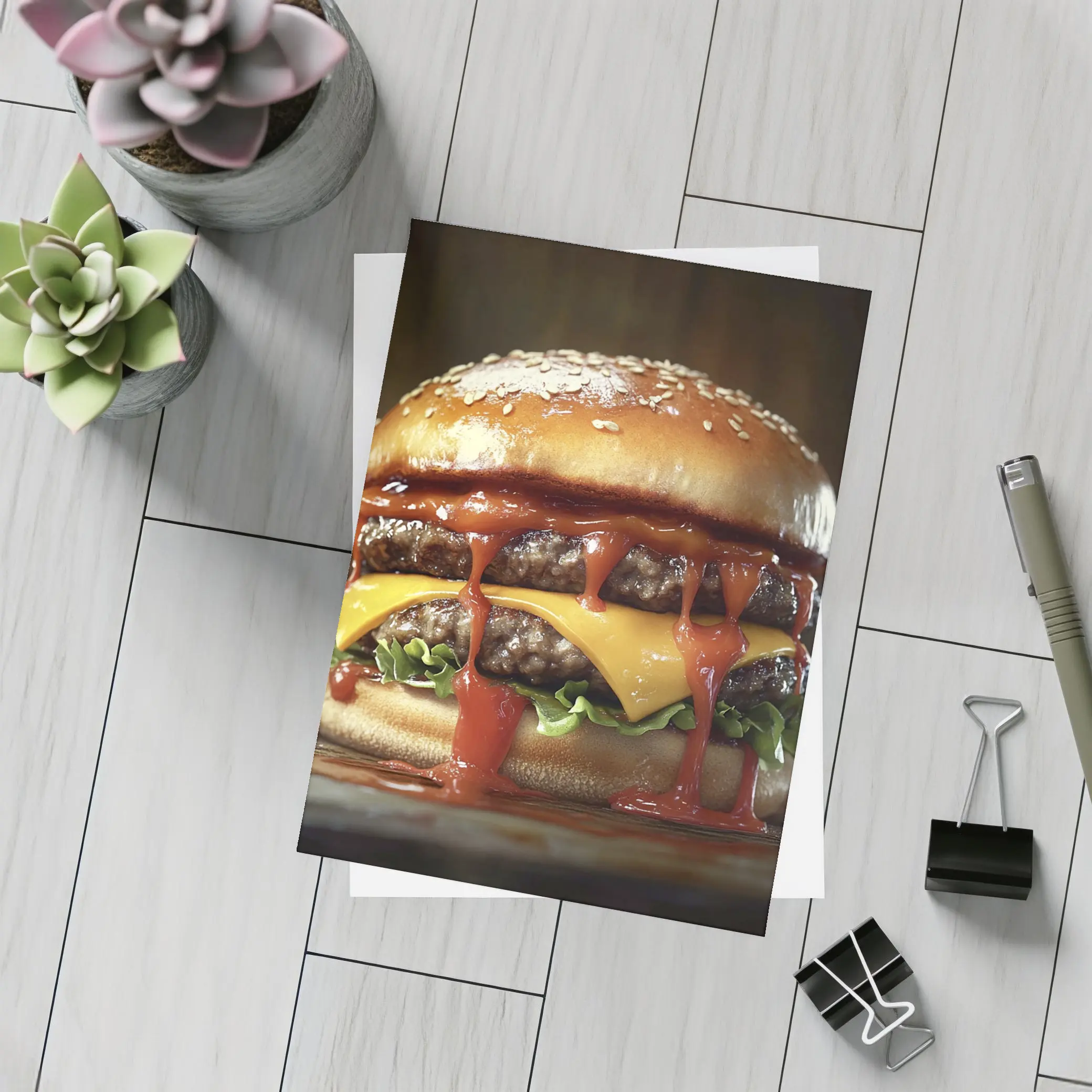 Double Cheeseburger With Ketchup Dark Background – Postcards