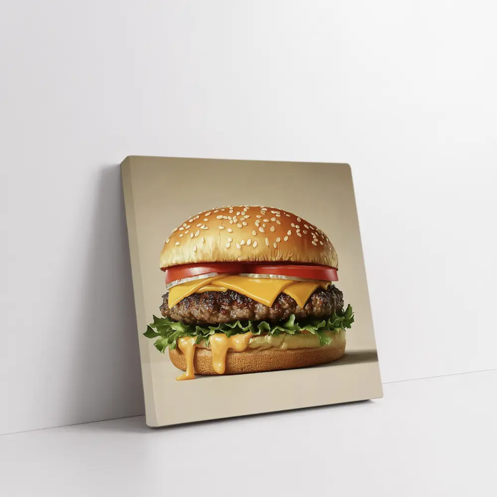 Classic Cheeseburger With Lettuce Tomato Beige Background – Wall Art