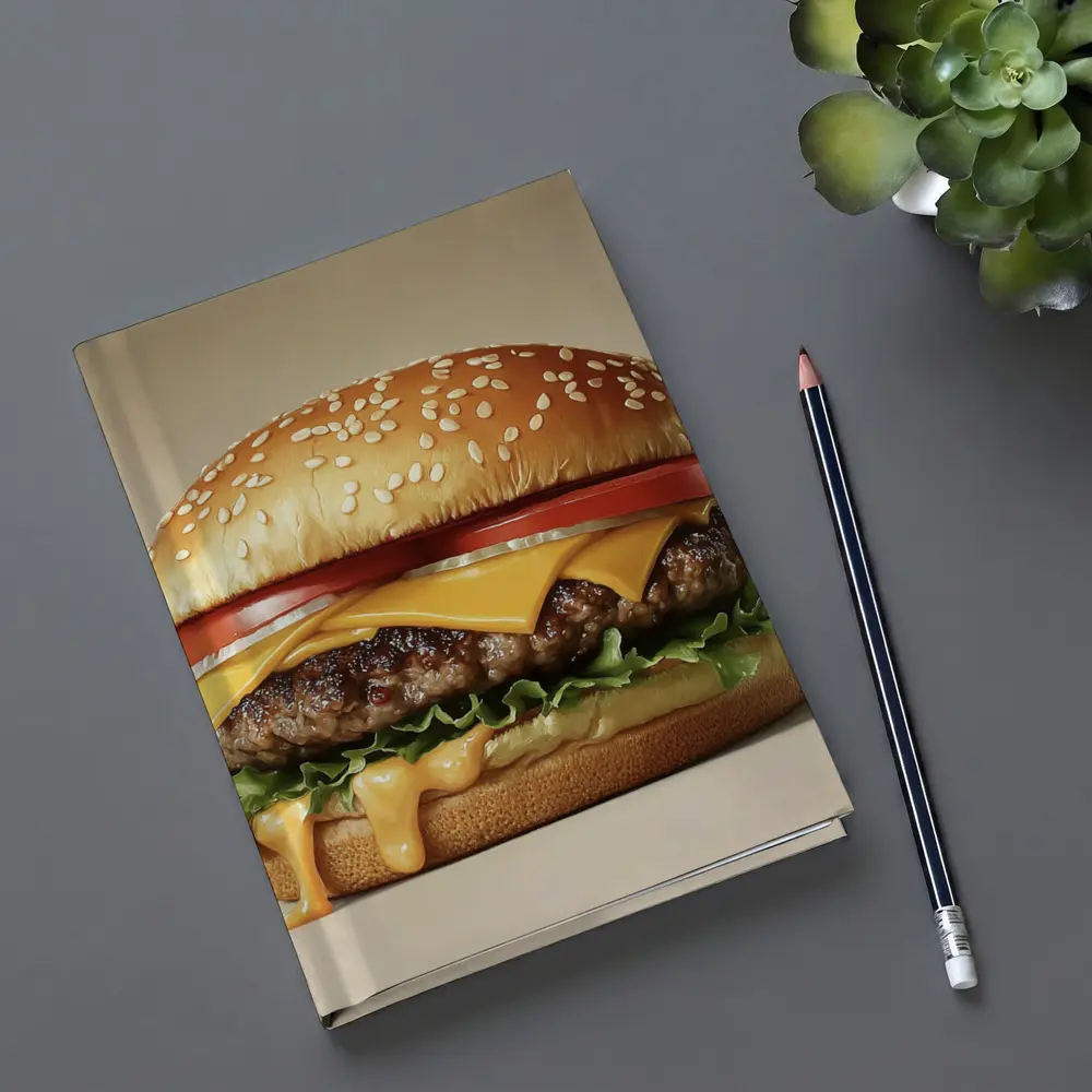 Classic Cheeseburger With Lettuce Tomato Beige Background – Notebooks