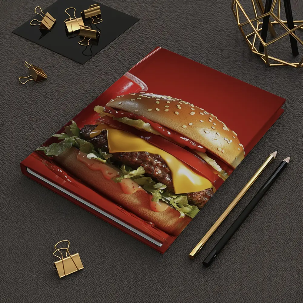 Classic Cheeseburger And Soda Red Background – Notebooks