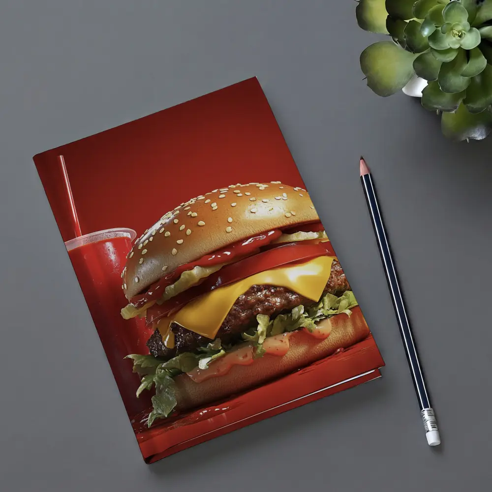 Classic Cheeseburger And Soda Red Background – Notebooks