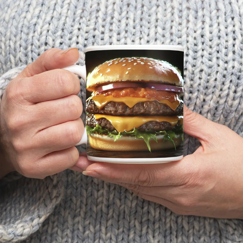 Double Cheeseburger With Lettuce Dark Background – Mugs