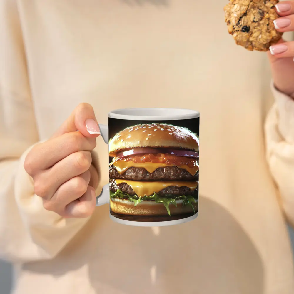Double Cheeseburger With Lettuce Dark Background – Mugs