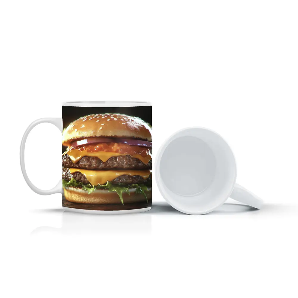 Double Cheeseburger With Lettuce Dark Background – Mugs