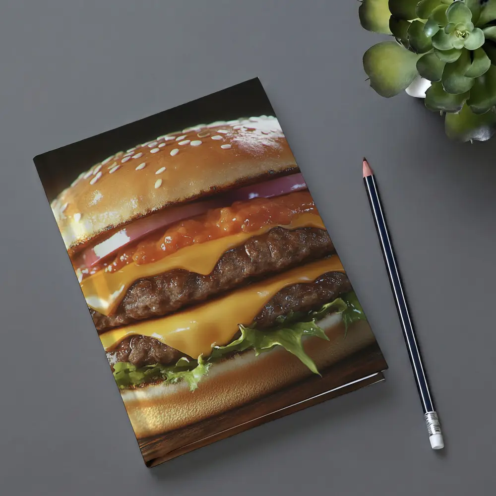 Double Cheeseburger With Lettuce Dark Background – Notebooks