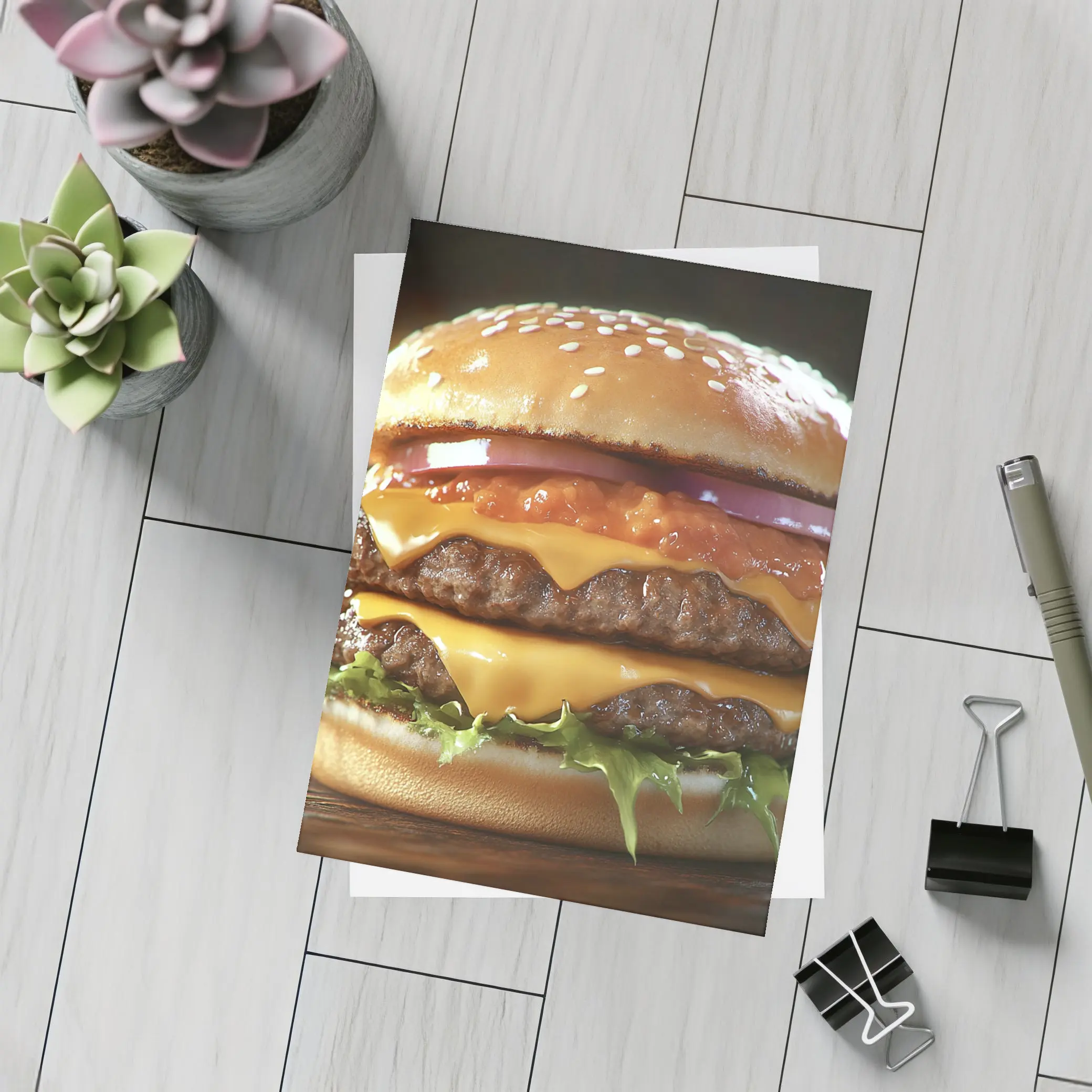 Double Cheeseburger With Lettuce Dark Background – Postcards