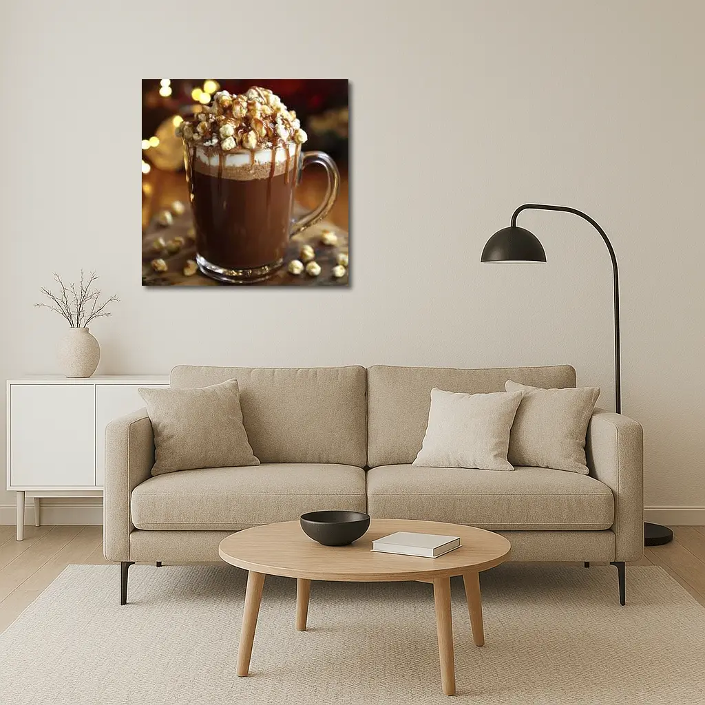Hot Chocolate Caramel Popcorn Mug Warm Lights – Wall Art