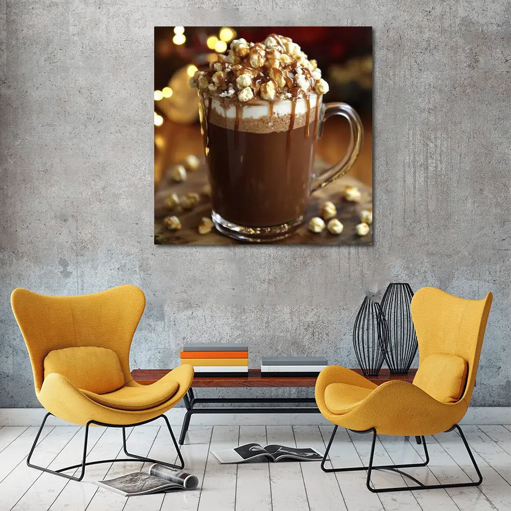 Hot Chocolate Caramel Popcorn Mug Warm Lights – Wall Art