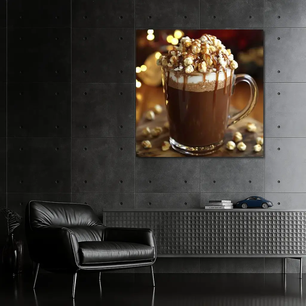 Hot Chocolate Caramel Popcorn Mug Warm Lights – Wall Art