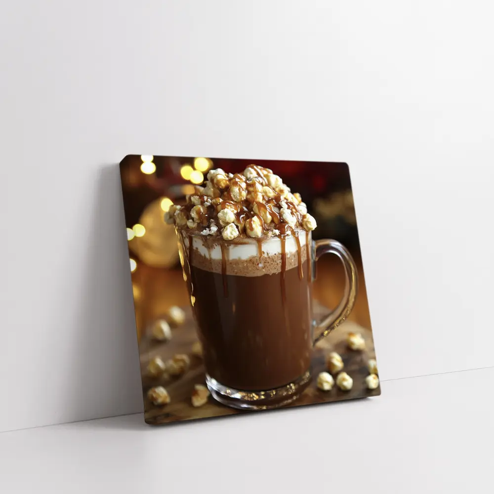 Hot Chocolate Caramel Popcorn Mug Warm Lights – Wall Art