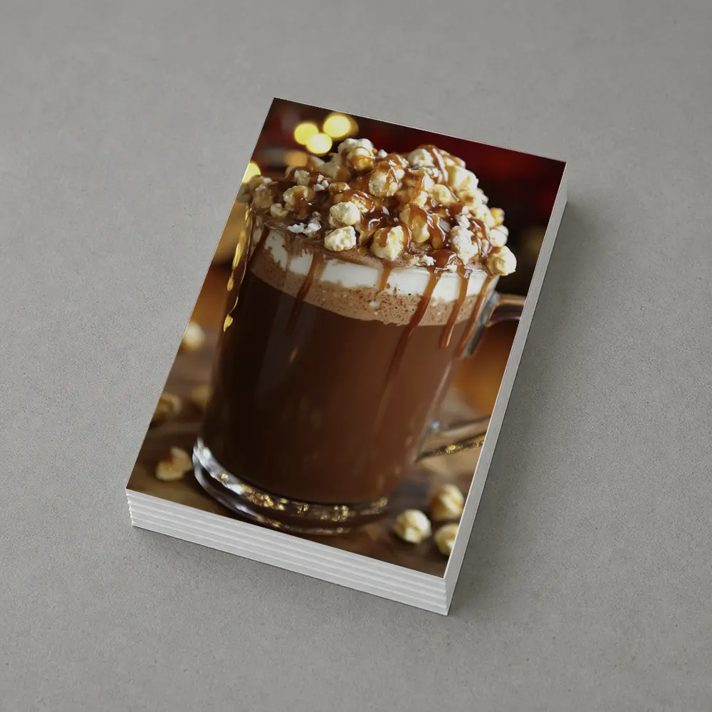 Hot Chocolate Caramel Popcorn Mug Warm Lights – Postcards