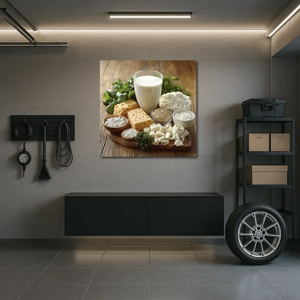 Dairy Products Spread on Rustic Wood – Wall Art