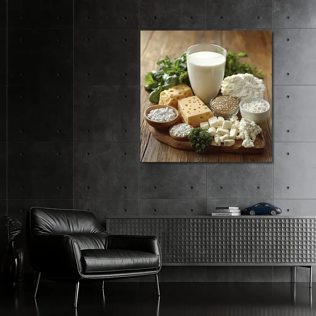 Dairy Products Spread on Rustic Wood – Wall Art