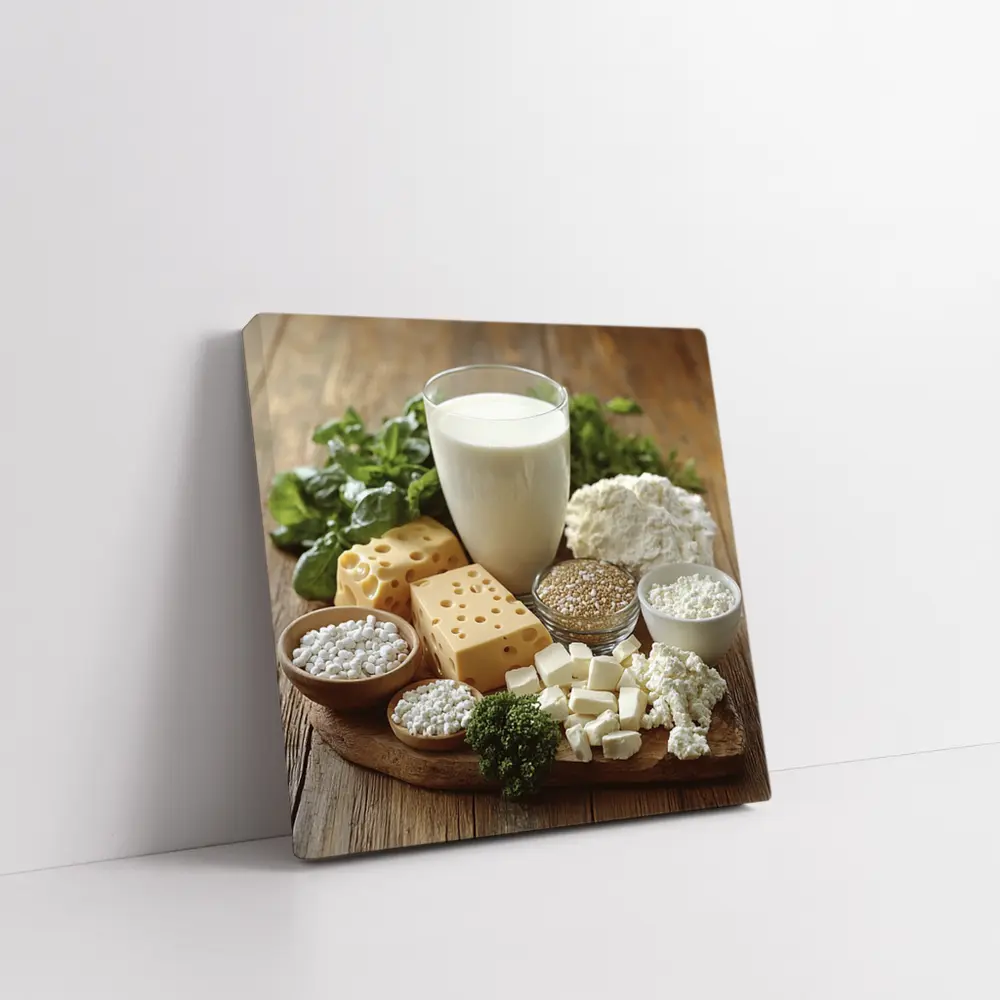 Dairy Products Spread on Rustic Wood – Wall Art