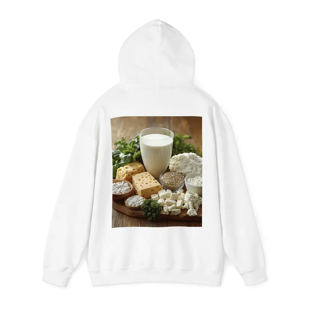 Dairy Products Spread on Rustic Wood – Hoodies