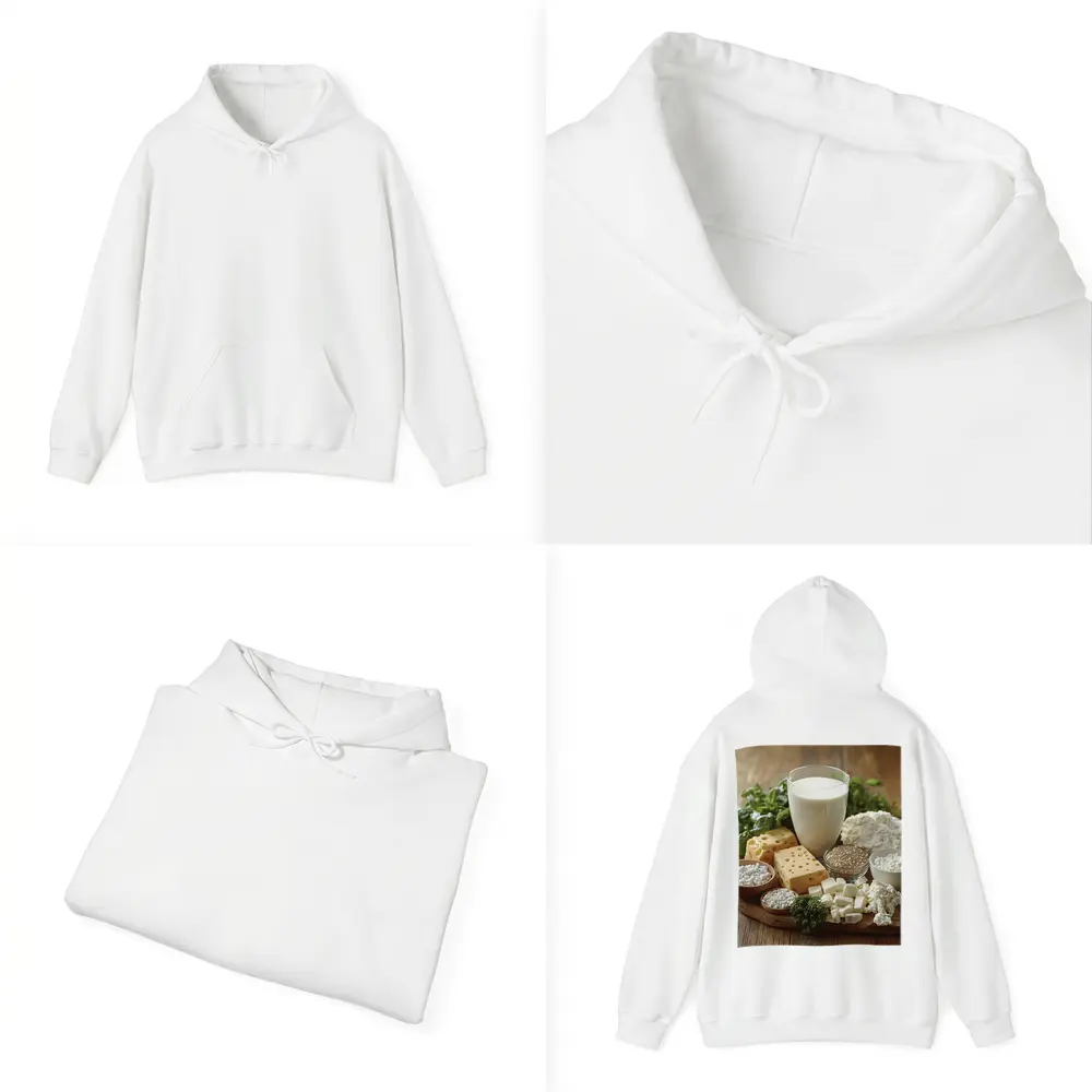 Dairy Products Spread on Rustic Wood – Hoodies
