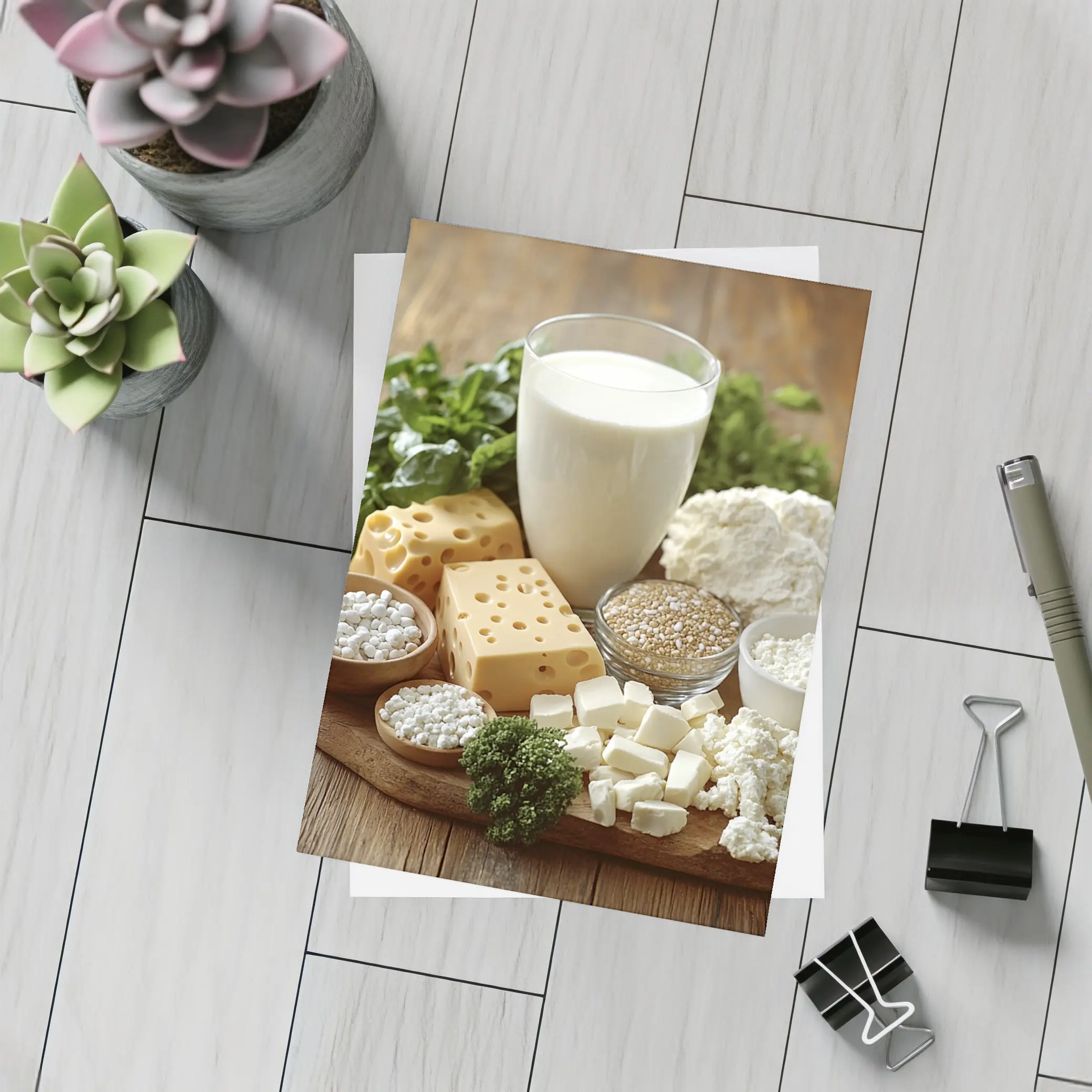 Dairy Products Spread on Rustic Wood – Postcards