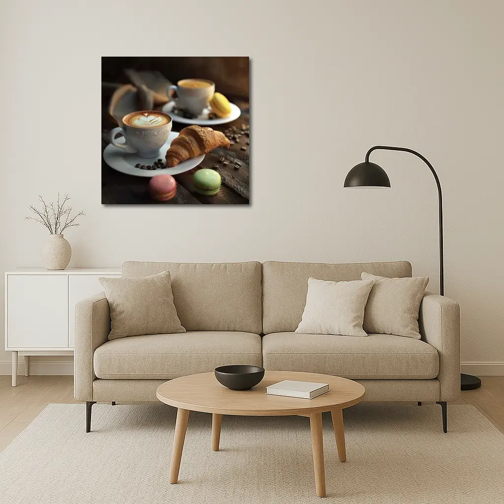 Latte Art Croissant Macarons Rustic Wood – Wall Art