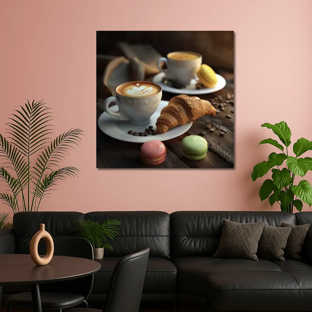 Latte Art Croissant Macarons Rustic Wood – Wall Art