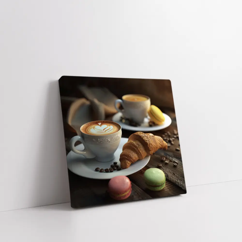 Latte Art Croissant Macarons Rustic Wood – Wall Art