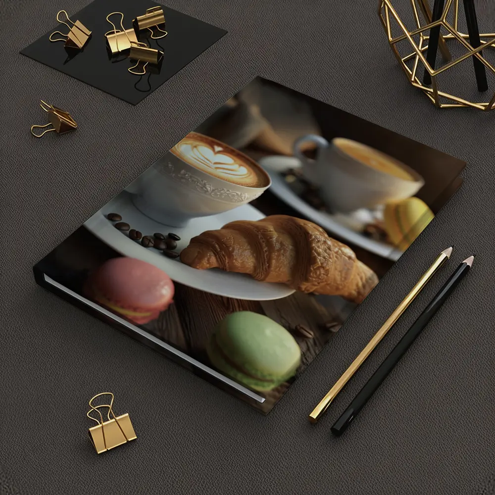 Latte Art Croissant Macarons Rustic Wood – Notebooks