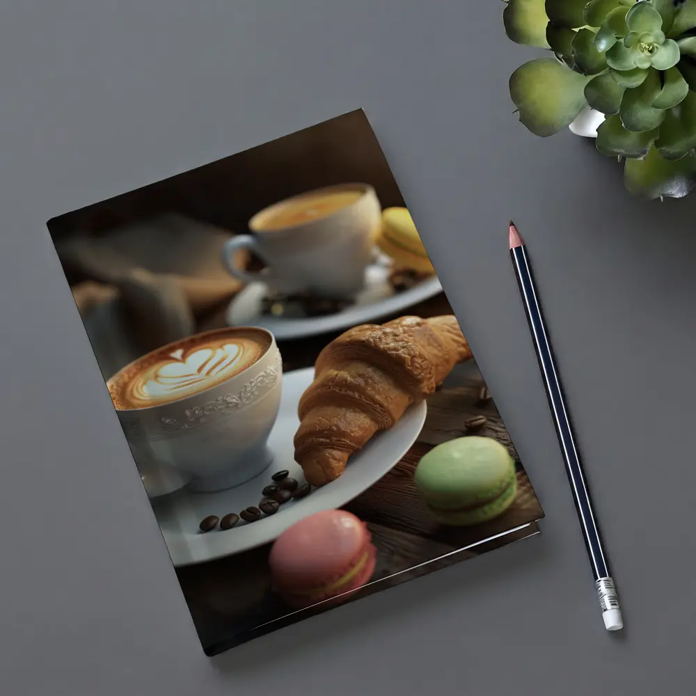Latte Art Croissant Macarons Rustic Wood – Notebooks