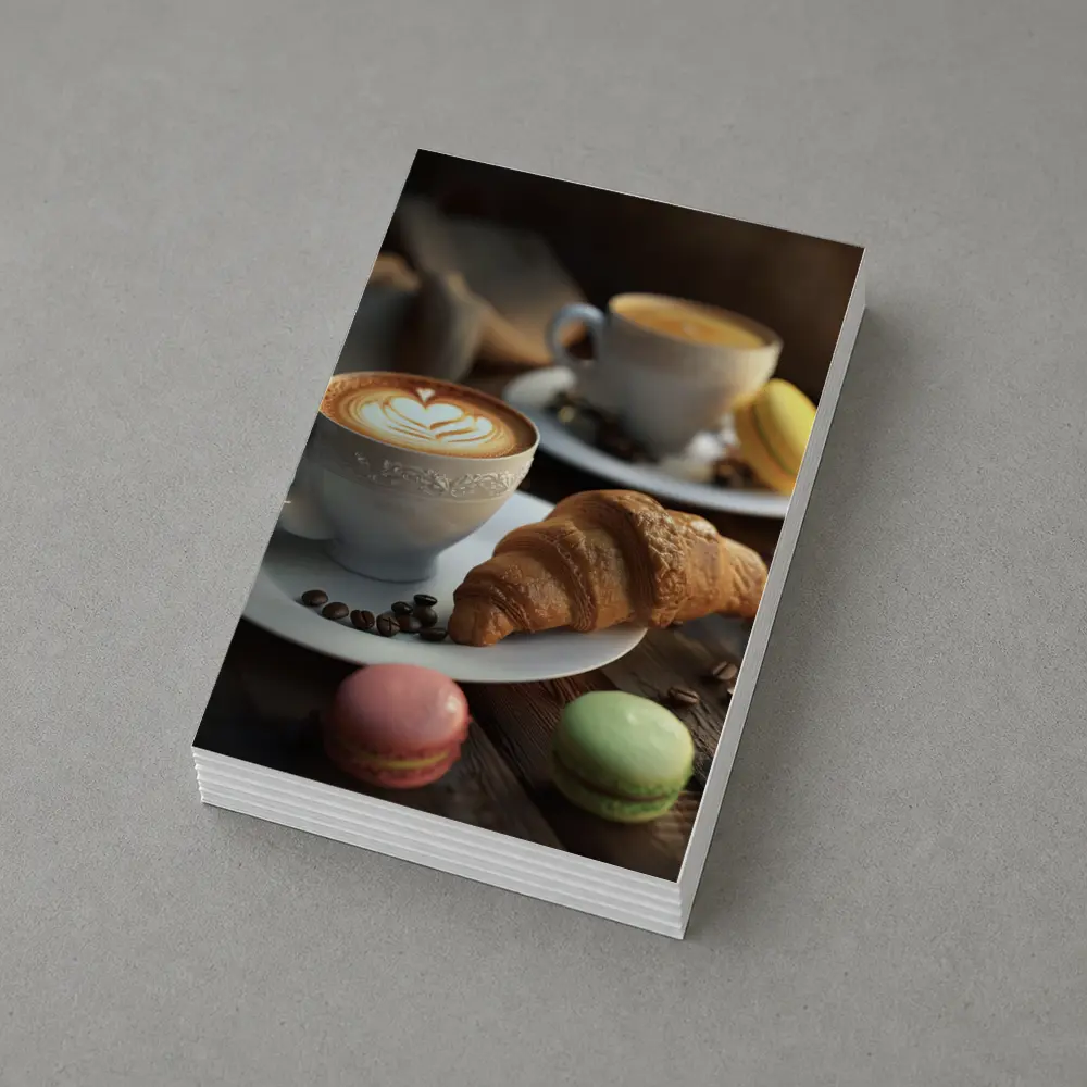 Latte Art Croissant Macarons Rustic Wood – Postcards
