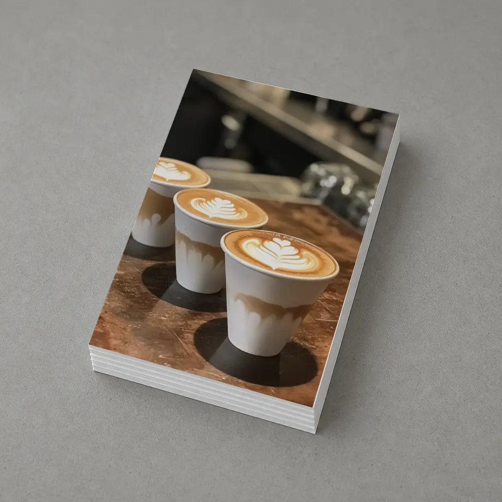 Latte Art Coffee Cups on Wooden Counter – Postcards