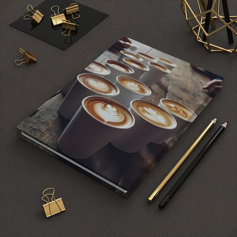 Latte Art Coffee Cups on Wooden Table – Notebooks