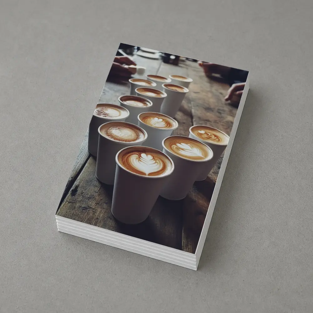 Latte Art Coffee Cups on Wooden Table – Postcards