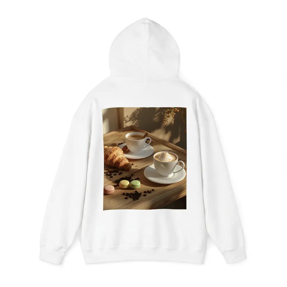Coffee Croissant Macarons Wooden Table Morning – Hoodies