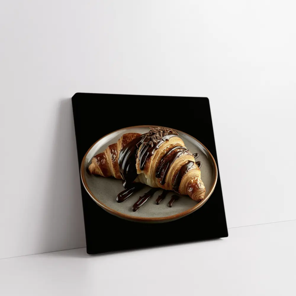 Chocolate Drizzled Croissant On Dark Plate – Wall Art