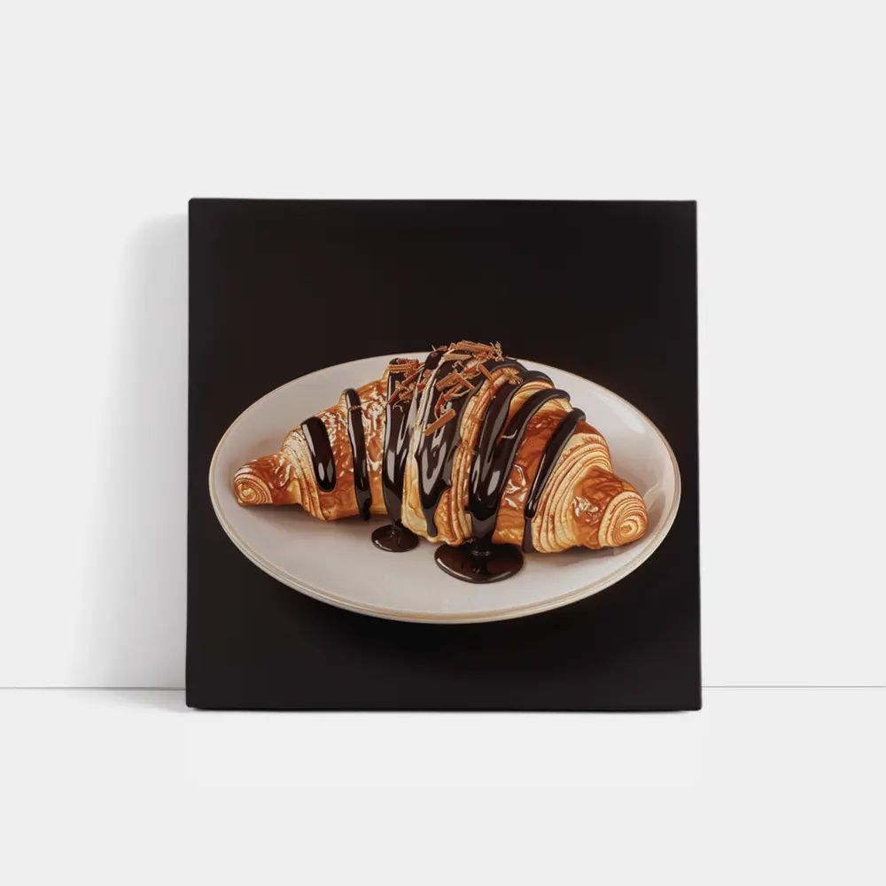 Chocolate Drizzled Croissant On White Plate – Wall Art