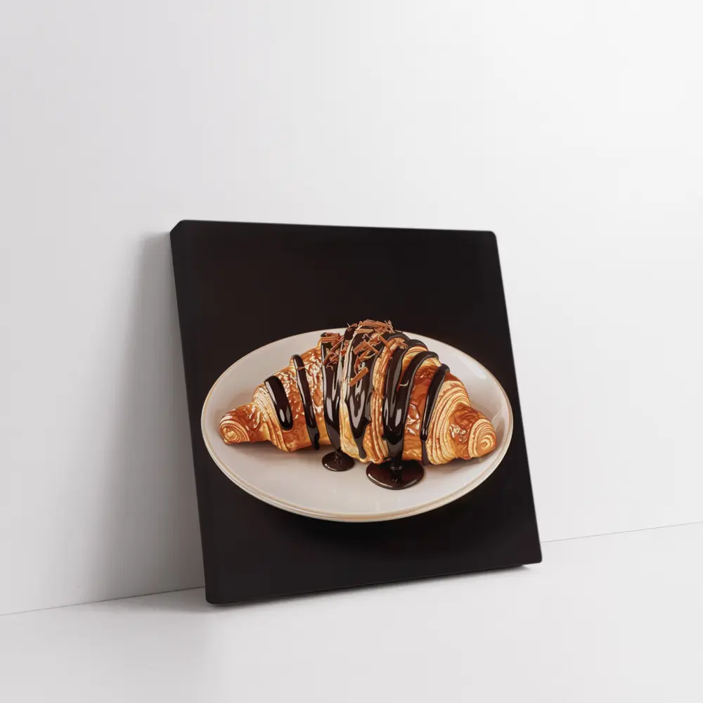 Chocolate Drizzled Croissant On White Plate – Wall Art