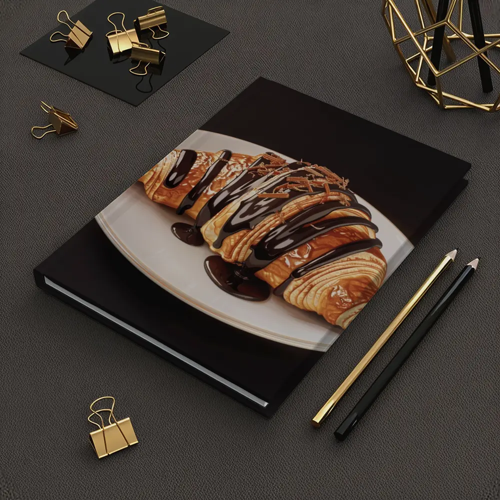 Chocolate Drizzled Croissant On White Plate – Notebooks