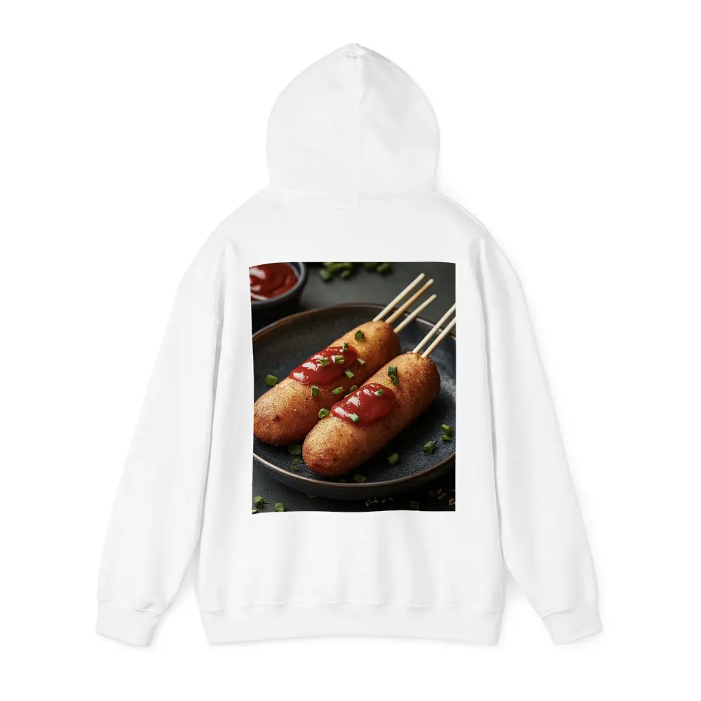 Corn Dogs With Ketchup On Dark Plate – Hoodies