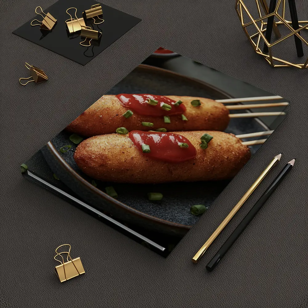 Corn Dogs With Ketchup On Dark Plate – Notebooks