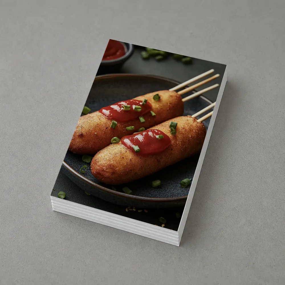 Corn Dogs With Ketchup On Dark Plate – Postcards