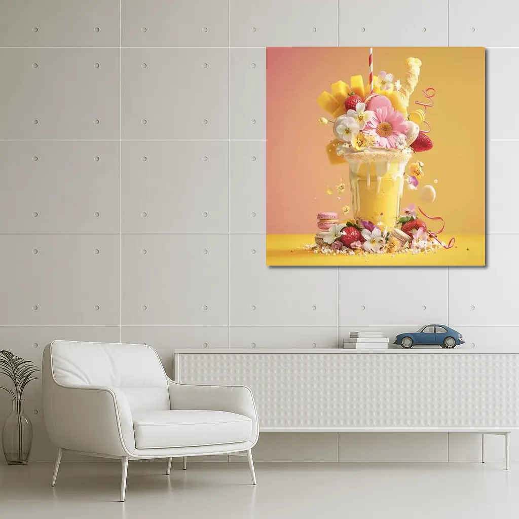 Mango Milkshake Flowers Macarons Strawberries Yellow – Wall Art