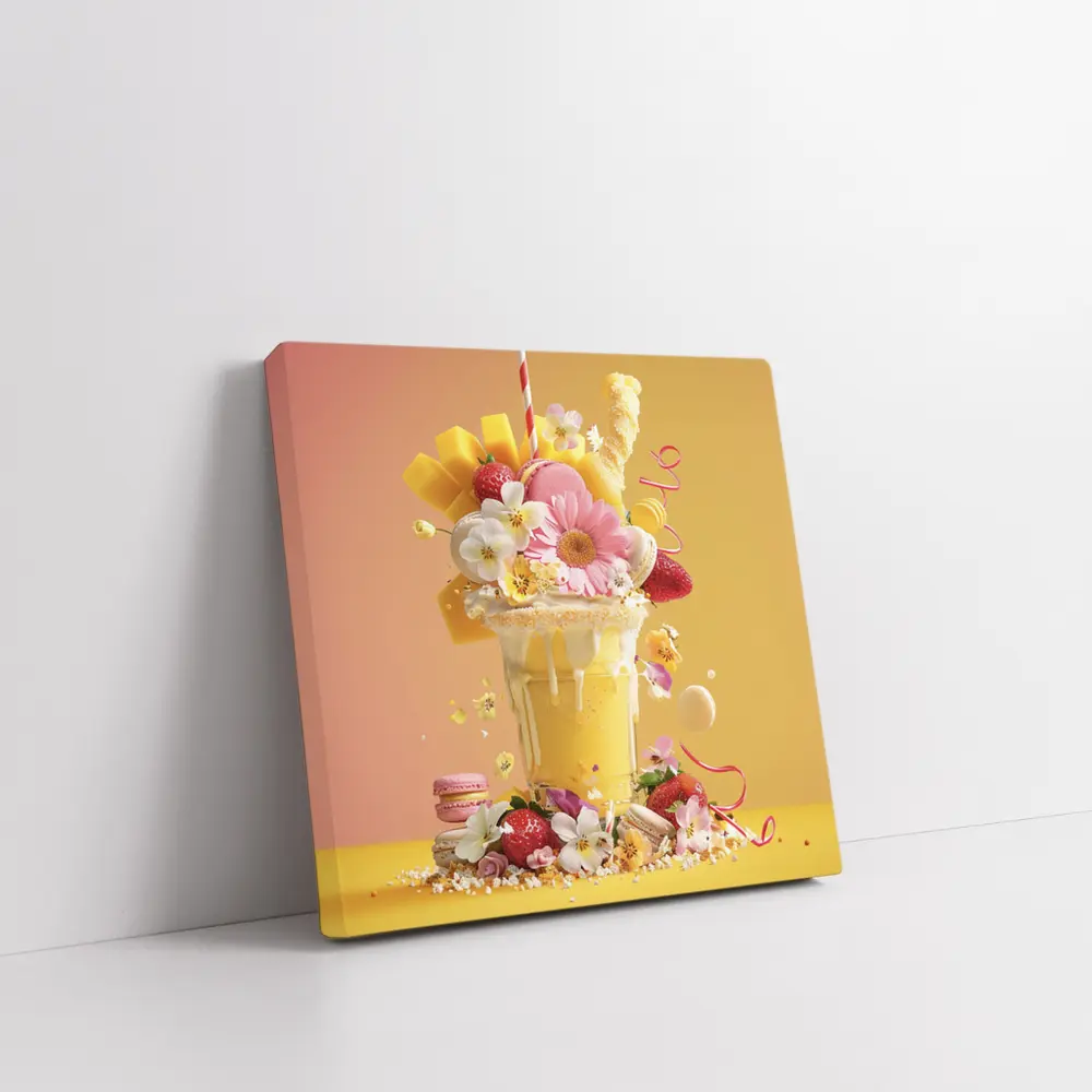 Mango Milkshake Flowers Macarons Strawberries Yellow – Wall Art
