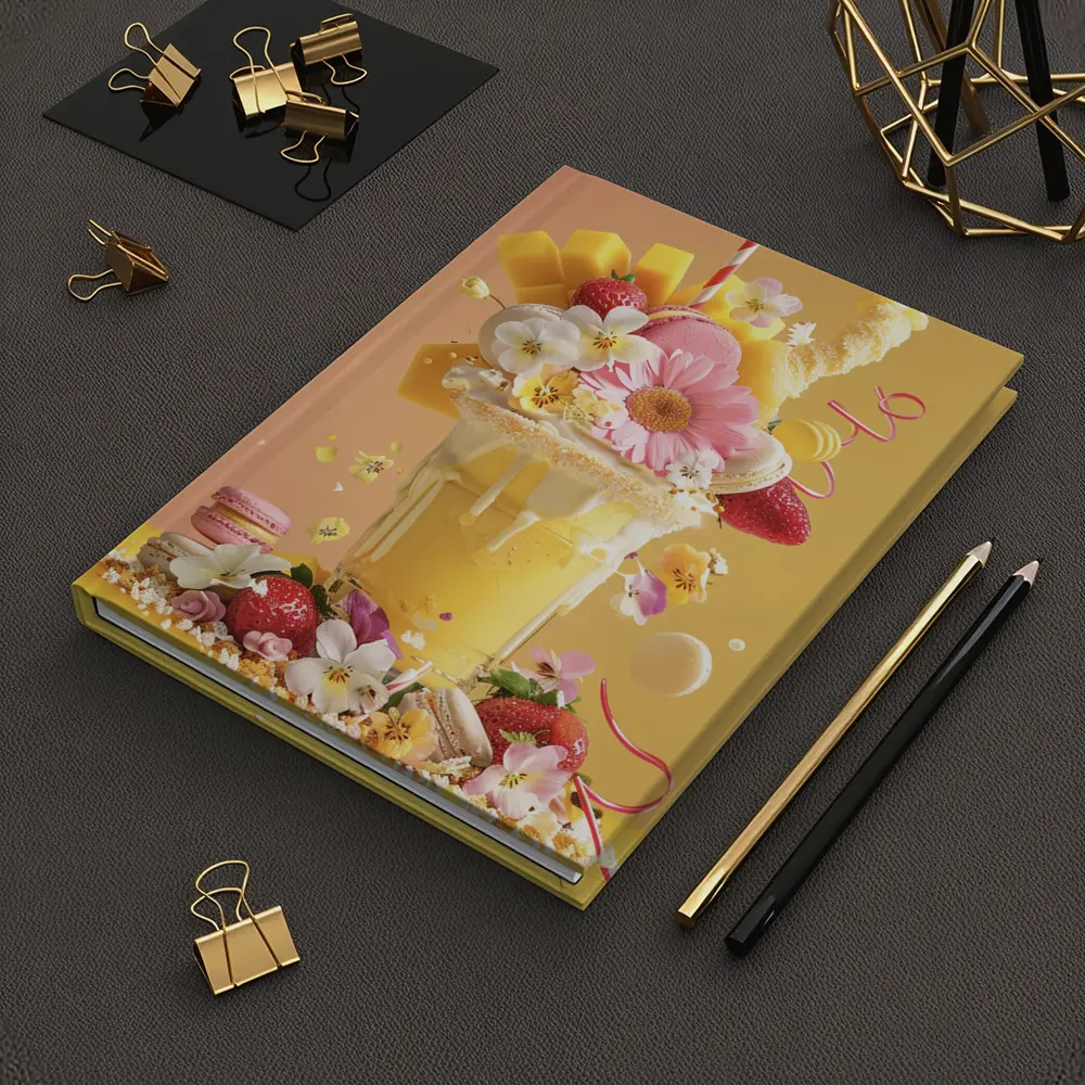 Mango Milkshake Flowers Macarons Strawberries Yellow – Notebooks