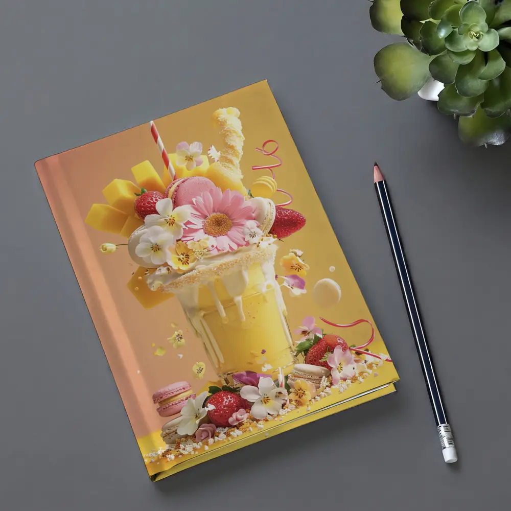 Mango Milkshake Flowers Macarons Strawberries Yellow – Notebooks