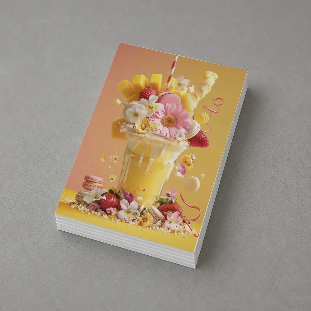 Mango Milkshake Flowers Macarons Strawberries Yellow – Postcards