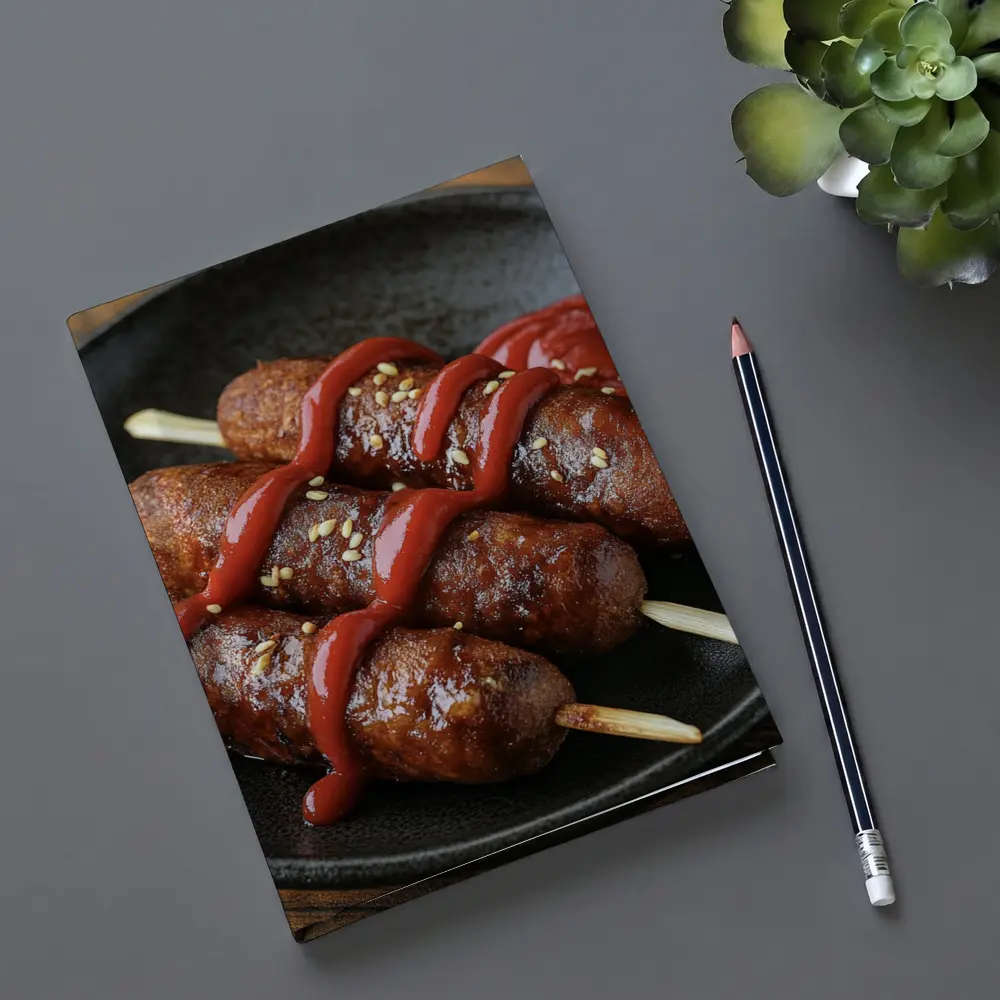 Grilled Sausage Skewers Ketchup Dark Plate – Notebooks