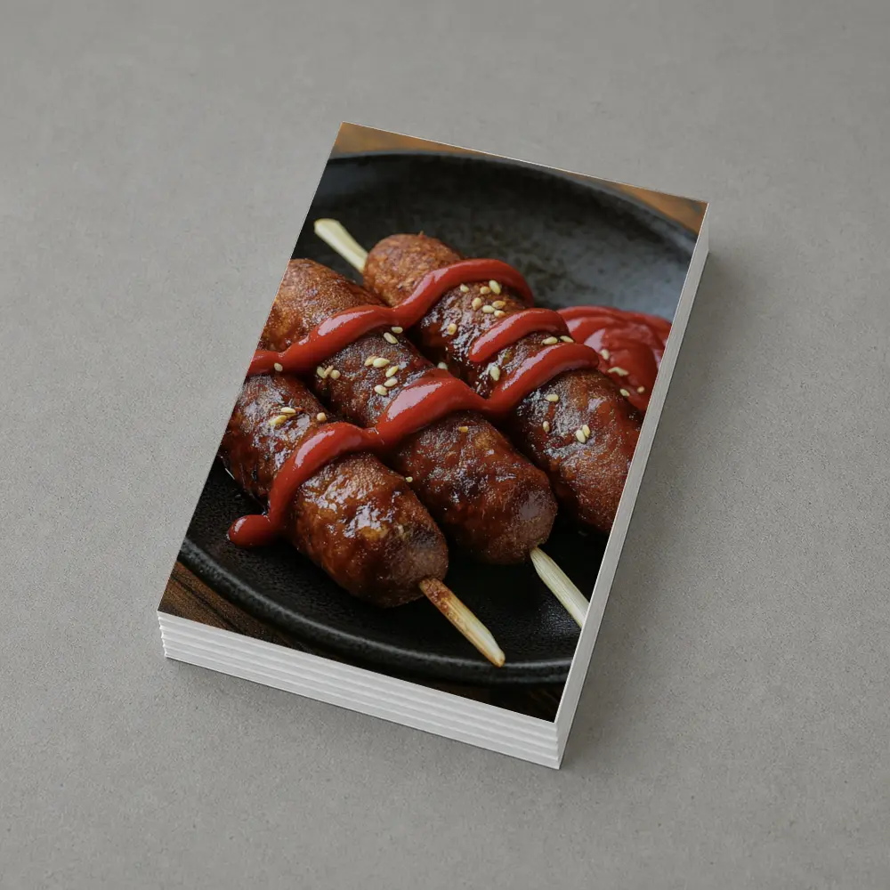 Grilled Sausage Skewers Ketchup Dark Plate – Postcards