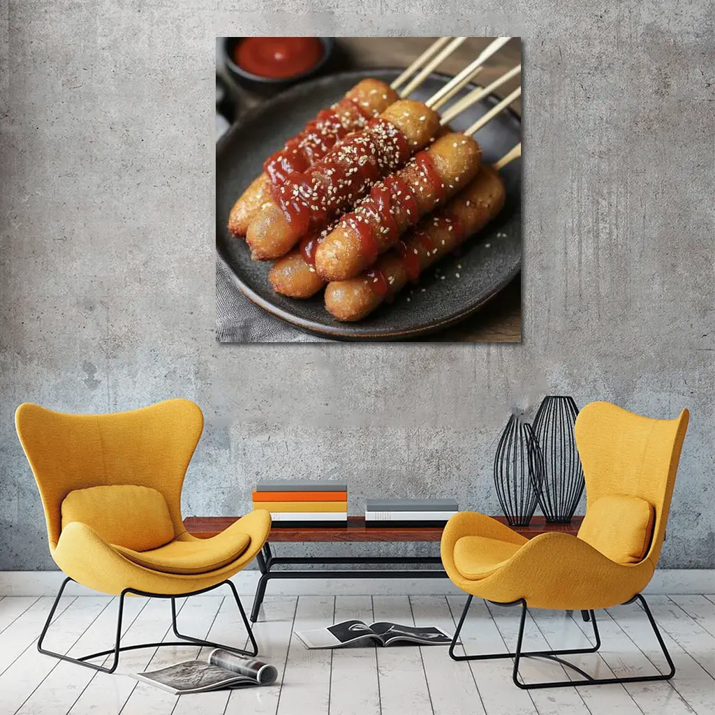 Korean Street Food Skewers Red Sauce Sesame – Wall Art